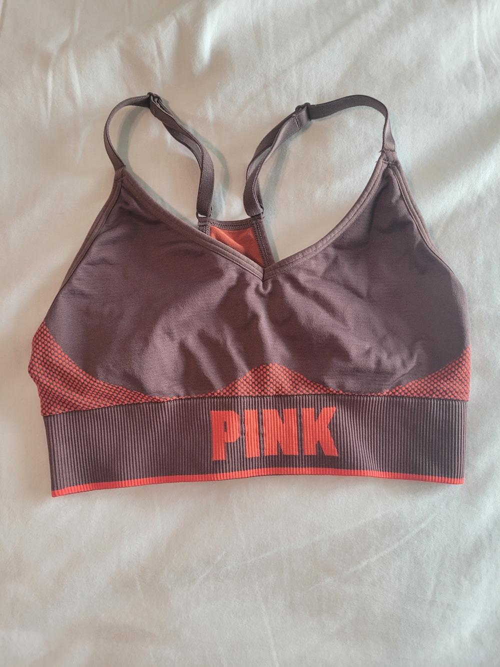 PINK Victoria's Secret Women's Brown & Coral Seamless Sports Bra